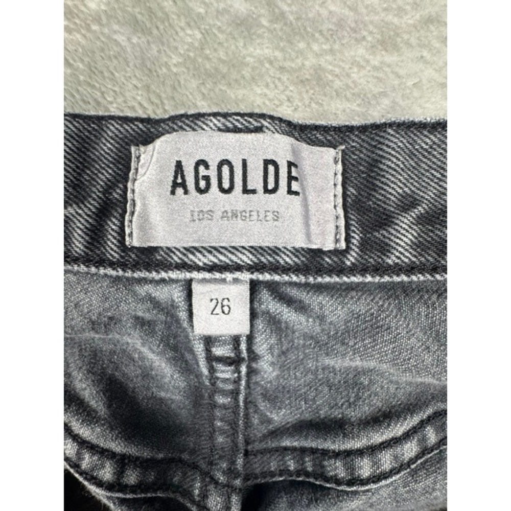 Agolde Jeans Womens 26 High Rise Straight Leg Washed Black Raw Hem Button Fly - Picture 7 of 15